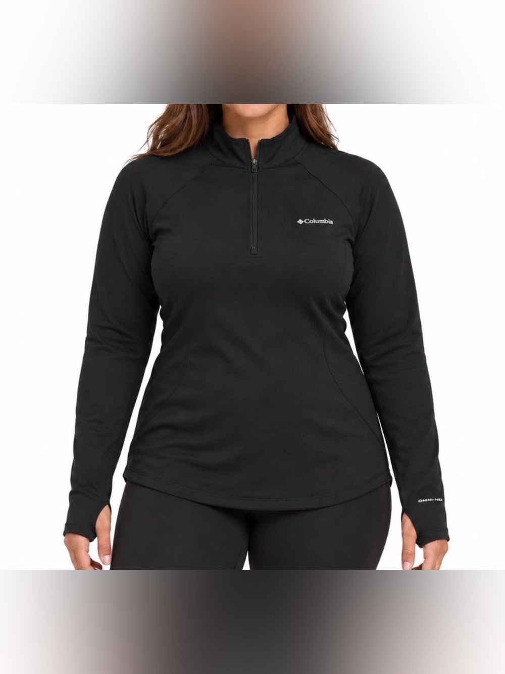 Columbia Womens L Omni-Heat Midweight Half Zip Baselayer Black Hiking Outdoor